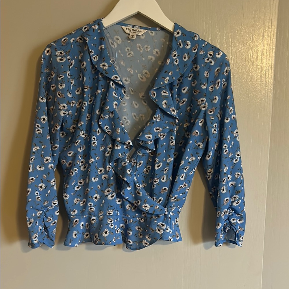 Miss Selfridge Floral Print Wrap Top with Ruffle Detail